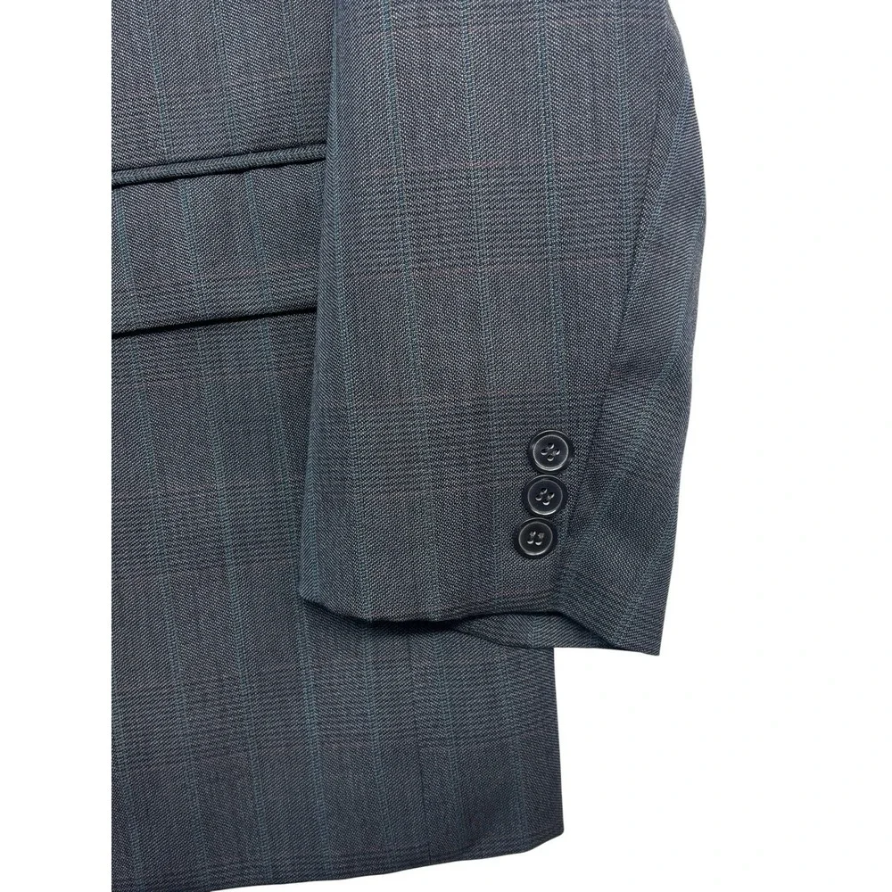 vtg 90s Tailored 40S Charcoal Plaid Double Breasted Blazer Jacket‎ Sport Coat